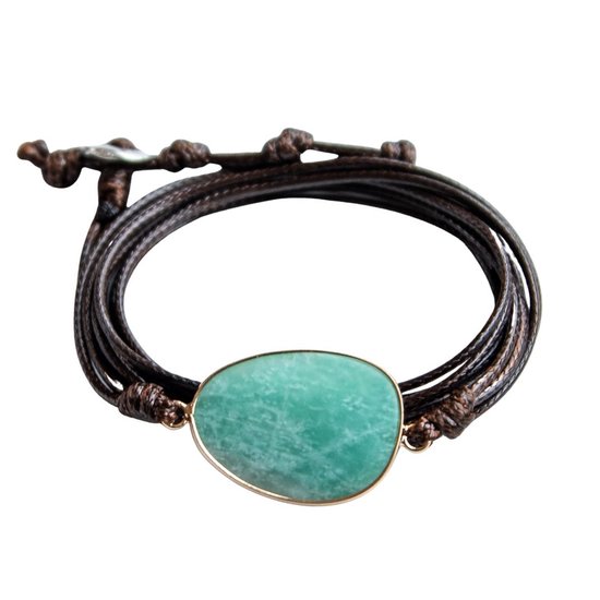 Marama - bracelet wrap Amazonite cordon wax marron foncé - vegan - unisexe - taille unique - cadeau saint valentin pour elle et lui