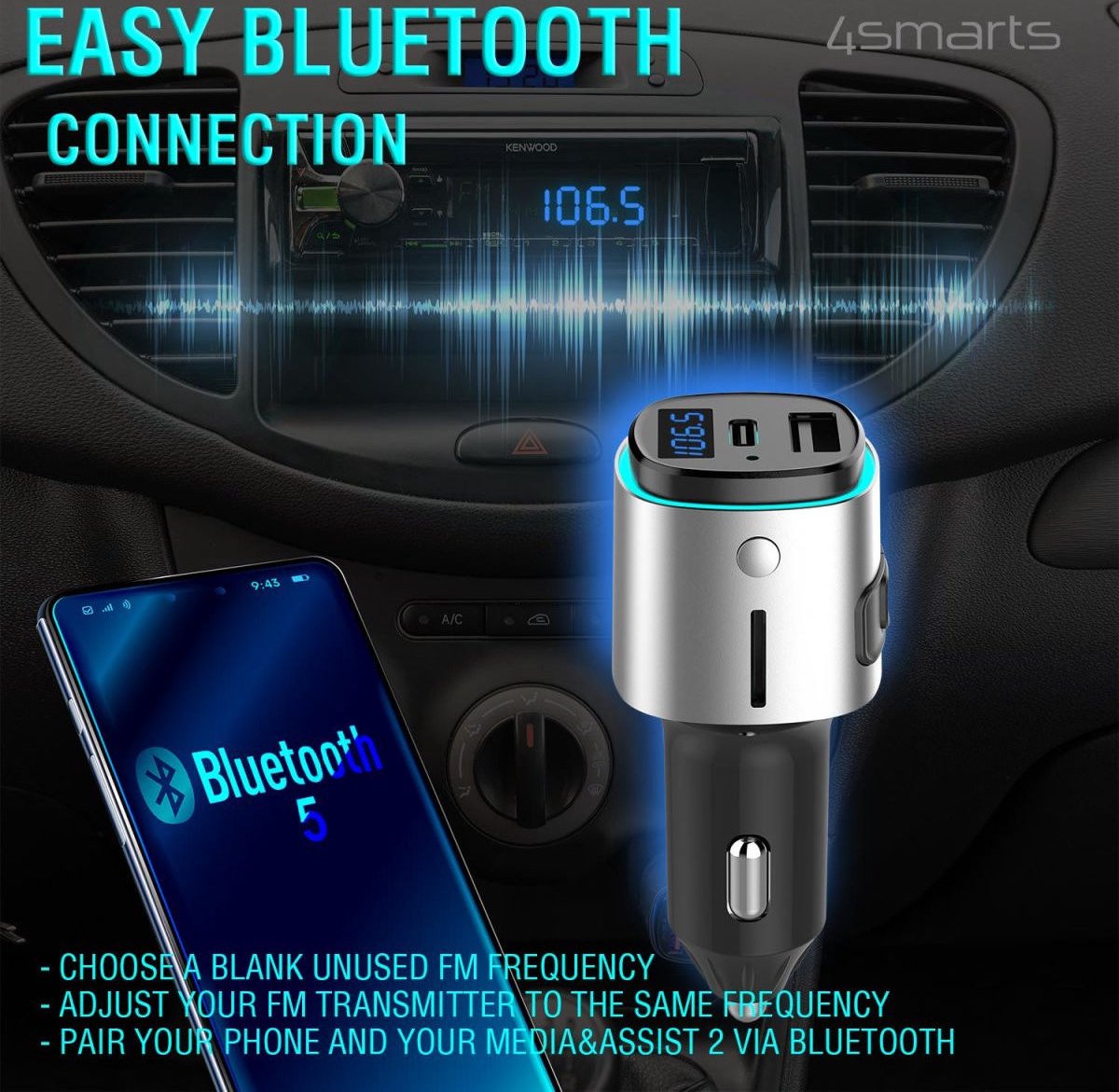 Transmetteur FM Bluetooth, Chargeur Allume-Cigare USB / USB-C, Kit Main  Libre Multifonction - 4smarts