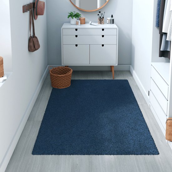 INSPIRE - Tapis rectangulaire TONY - bleu foncé - tapis couloir couloir - tapis chambre - tapis salon - tapis poils ras - doux - 2300g/m² - 22 mm x L 60 cm x L 115 cm