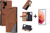 Book Case Samsung Galaxy S22 Ultra | Hoogwaardig PU Leren Hoesje | Lederen Wallet Case | Luxe Uitstraling | Telefoonhoesje | Pasjeshouder | Portemonnee | Bruin + 1x Screenprotector