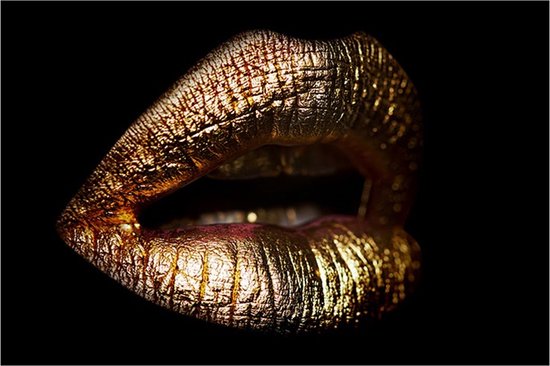 Plexiglas schilderij gouden lippen - Glasschilderij - Foto op plexiglas - 120 cm