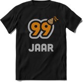 99 Jaar Feest T-Shirt | Goud - Zilver | Grappig Verjaardag Cadeau Shirt | Dames - Heren - Unisex | Tshirt Kleding Kado | - Zwart - XL