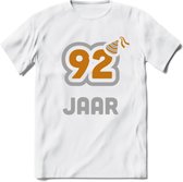 92 Jaar Feest T-Shirt | Goud - Zilver | Grappig Verjaardag Cadeau Shirt | Dames - Heren - Unisex | Tshirt Kleding Kado | - Wit - M