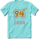 94 Jaar Feest T-Shirt | Goud - Zilver | Grappig Verjaardag Cadeau Shirt | Dames - Heren - Unisex | Tshirt Kleding Kado | - Licht Blauw - L