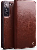 Qialino Genuine Leather Boekmodel hoesje Samsung S22 - Bruin