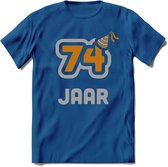 74 Jaar Feest T-Shirt | Goud - Zilver | Grappig Verjaardag Cadeau Shirt | Dames - Heren - Unisex | Tshirt Kleding Kado | - Donker Blauw - 3XL