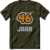46 Jaar Feest T-Shirt | Goud - Zilver | Grappig Verjaardag Cadeau Shirt | Dames - Heren - Unisex | Tshirt Kleding Kado | - Leger Groen - M