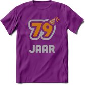79 Jaar Feest T-Shirt | Goud - Zilver | Grappig Verjaardag Cadeau Shirt | Dames - Heren - Unisex | Tshirt Kleding Kado | - Paars - S