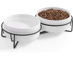 Animal Boulevard Ab65010 - Voer- En Drinkbakken - Hond/kat - Ab Dubble Keram Voerbak Metalen Stand Gemarmerd Wit-2x400ml - Maat: 2x400ml - 205905