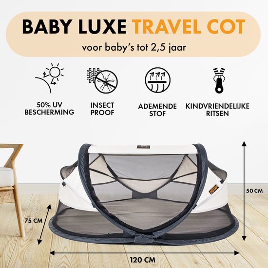 Deryan Baby Luxe Campingbedje – Inclusief zelfopblaasbare matras - Cream