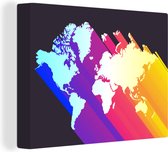 Canvas Wereldkaart - 80x60 - Wanddecoratie Wereldkaart Kinderen - Kleuren - Regenboog