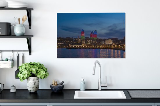 Peinture sur Toile Tours Flame Colorées en Azerbaïdjan - 90x60 cm - Décoration murale