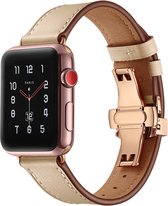 Leren Geschikt voor Apple Watch bandje Beige met klassieke goudkleurige gesp 38mm - 40mm