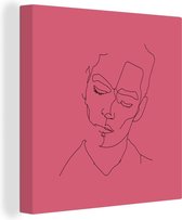 Canvas Schilderij Gezicht - Man - Line art - 20x20 cm - Wanddecoratie