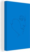 Canvas Schilderij Man - Line art - Blauw - 20x30 cm - Wanddecoratie