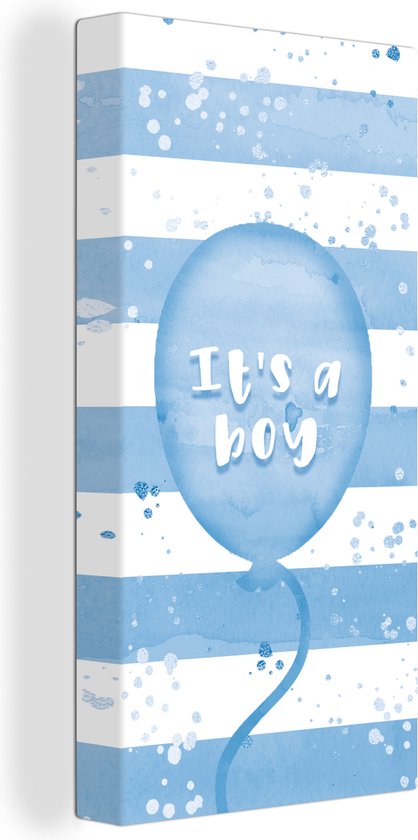Canvas Schilderij Vaderschap - Jongetje - Baby SHower - It's a boy - Spreuken - Ballon - 20x40 cm - Wanddecoratie