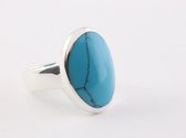 Ovale zilveren ring met blauwe turkoois - maat 16.5