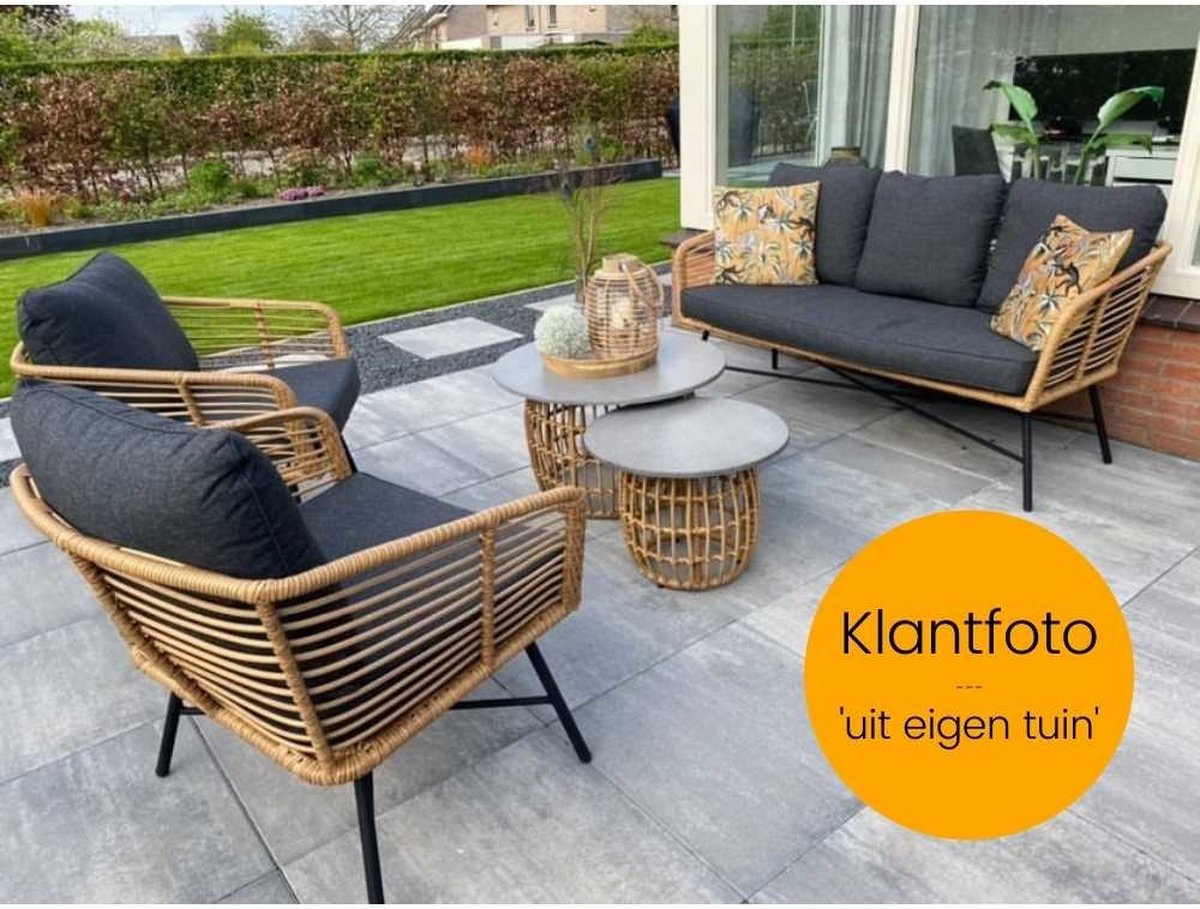 BUITEN living Flow stoel-bank loungeset 5-delig | wicker + betonlook | bamboe antraciet | 5 personen
