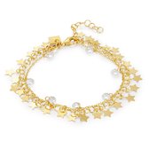Twice As Nice Armband in verguld zilver, dubbele, sterretjes, zirkonia  16 cm+3 cm