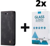 CaseMe Bookcase Pasjeshouder Hoesje iPhone 6 Plus/6s Plus Zwart - 2x Gratis Screen Protector - Telefoonhoesje - Smartphonehoesje