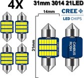 ( Set 4 Stuks ) C5W 31mm Helder Wit 6500K 12V LED CANbus Geschikt met ESP CHIP foutloos - 3014 Cree 21-SMD  - 6500 Kelvin -1000 Lumen - Instrument - Interieur verlichting - RTH31W