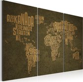 Schilderij - De kaart van de wereld, Duitse taal: Beige continenten - triptiek.