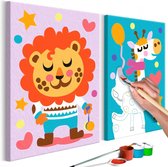 Doe-het-zelf op canvas schilderen - Lion & Giraffe.