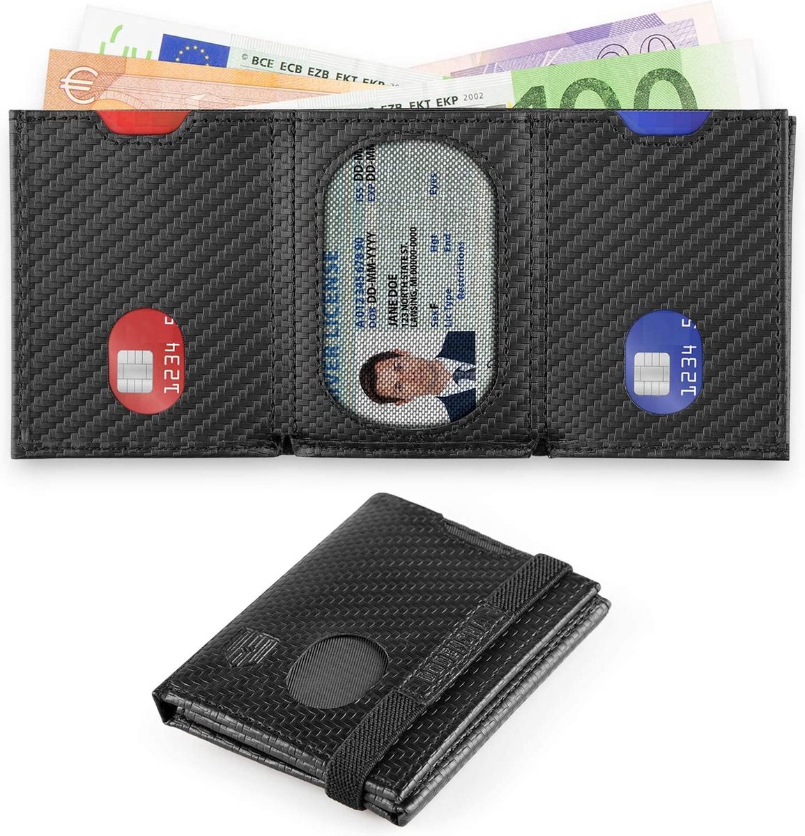 WeeDee Minimaliste Portefeuille Etui RFID Blocage Porte Carte de Crédit Argent en Fibre de Carbone Porte Monnaie Porte Feuille pour Homme 