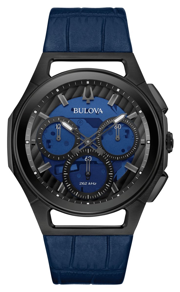Bulova Curv 98A232 Horloge - Leer - Blauw - Ø 41 mm