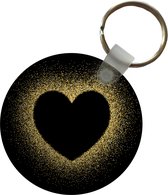 Sleutelhanger - Gouden hart op een zwarte achtergrond - Plastic - Rond - Uitdeelcadeautjes