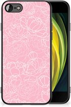 Hoesje iPhone 7/8/SE 2020/2022 Telefoonhoesje met Zwarte rand Witte Bloemen