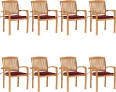 Decoways - Tuinstoelen stapelbaar 8 st met kussens massief teakhout