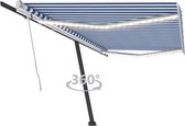 Decoways - Luifel handmatig uittrekbaar met LED 500x300 cm blauw en wit