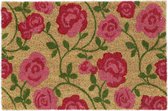 Relaxdays deurmat rozen - voetmat - 60 x 40 cm - kokosmat - slipvast - universeel - natuur