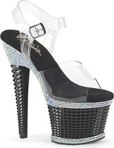 Pleaser Sandaal met enkelband, Paaldans schoenen -39 Shoes- SPECTATOR-708RS US 9 Transparant/Zwart