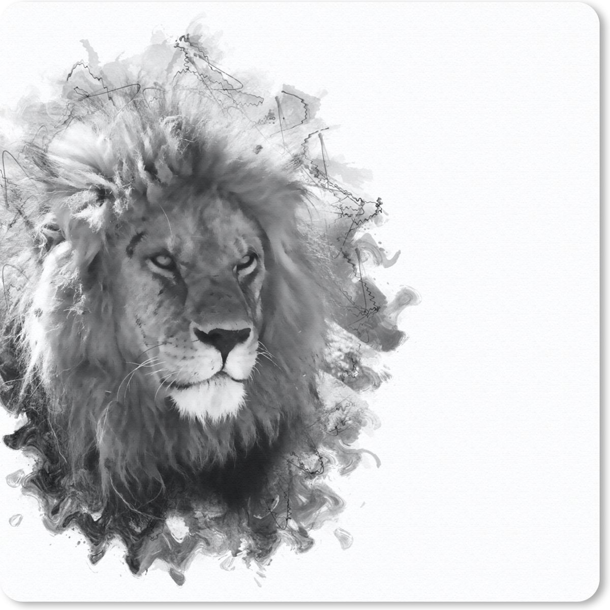 Muismat 30x30 cm - Mousepad Leeuw - Lijn - Zwart - Wit - Muismatten
