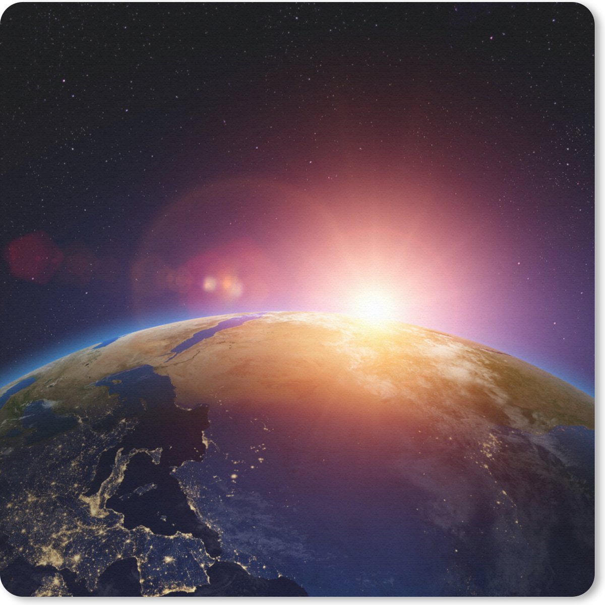 Muismat 30x30 cm - Mousepad Aarde - Zon - Sterren - Muismatten