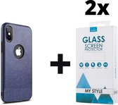 Backcase Lederen Hoesje iPhone XS Max Blauw - 2x Gratis Screen Protector - Telefoonhoesje - Smartphonehoesje