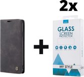 CaseMe Bookcase Pasjeshouder Hoesje iPhone 12 Zwart - 2x Gratis Screen Protector - Telefoonhoesje - Smartphonehoesje