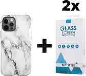 Backcover Marmerlook Hoesje iPhone 11 Pro Max Wit - 2x Gratis Screen Protector - Telefoonhoesje - Smartphonehoesje