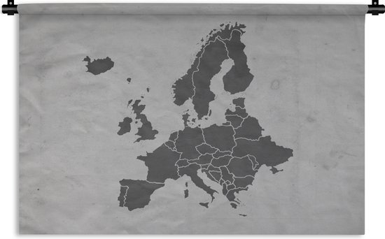 Wandkleed - Wanddoek - Europakaart in een retro stijl - zwart wit - 90x60 cm - Wandtapijt
