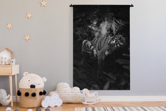 Tenture murale - Toile murale - tigre dans la jungle - noir et blanc - 120x180 cm - Tapisserie