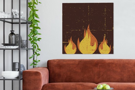 Une illustration de trois flammes orange sur toile 90x90 cm - Tirage photo sur toile (Décoration murale salon / chambre) / Peintures sur toile Catastrophes naturelles