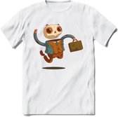 Casual skelet T-Shirt Grappig | Dieren halloween Kleding Kado Heren / Dames | Animal Skateboard Cadeau shirt - Wit - XL