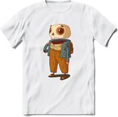 Casual skelet T-Shirt Grappig | Dieren halloween Kleding Kado Heren / Dames | Animal Skateboard Cadeau shirt - Wit - L