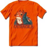 Graaf catracula T-Shirt Grappig | Dieren katten halloween Kleding Kado Heren / Dames | Animal Skateboard Cadeau shirt - Oranje - L