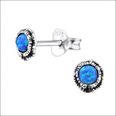 Aramat jewels ® - Zilveren oorbellen opaal pacific blauw 925 zilver 5mm geoxideerd