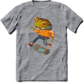 Casual kikker T-Shirt Grappig | Dieren reptiel Kleding Kado Heren / Dames | Animal Skateboard Cadeau shirt - Donker Grijs - Gemaleerd - XXL