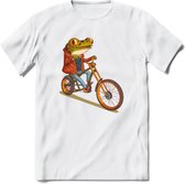 Biker kikker T-Shirt Grappig | Dieren reptiel Kleding Kado Heren / Dames | Animal Skateboard Cadeau shirt - Wit - S