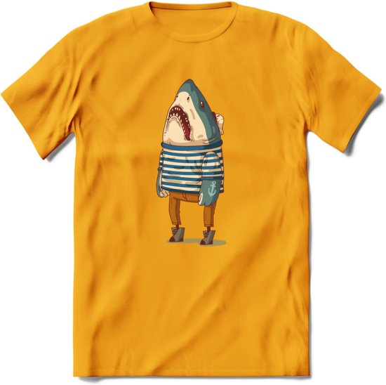 Casual haai matroos T-Shirt Grappig | Dieren vissen Kleding Kado Heren / Dames | Animal Skateboard Cadeau shirt - Geel - XXL